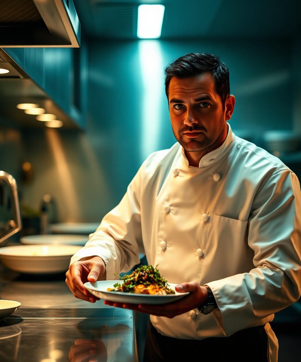 Chef Antoine Laurent plating a dish